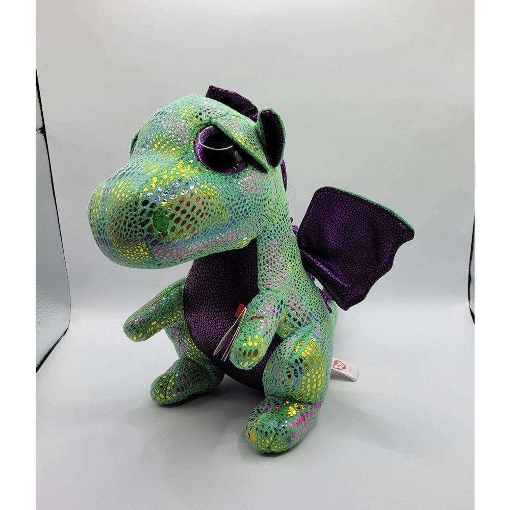 Ty Beanie Boo Cinder Green Iridescent Metallic Dragon 9" Plush Stuffed Animal